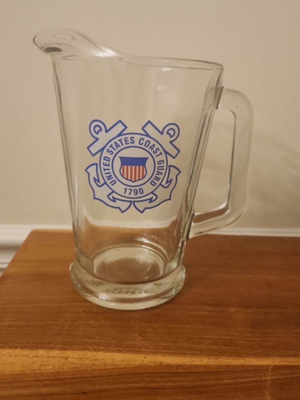 United States Coast Guard 1790 Logo Heavy Glass Pitcher 48 oz. Made In USA